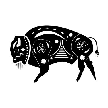 Siluet siyah - beyaz boğa, buffalo, Bizon, zekâ resimde