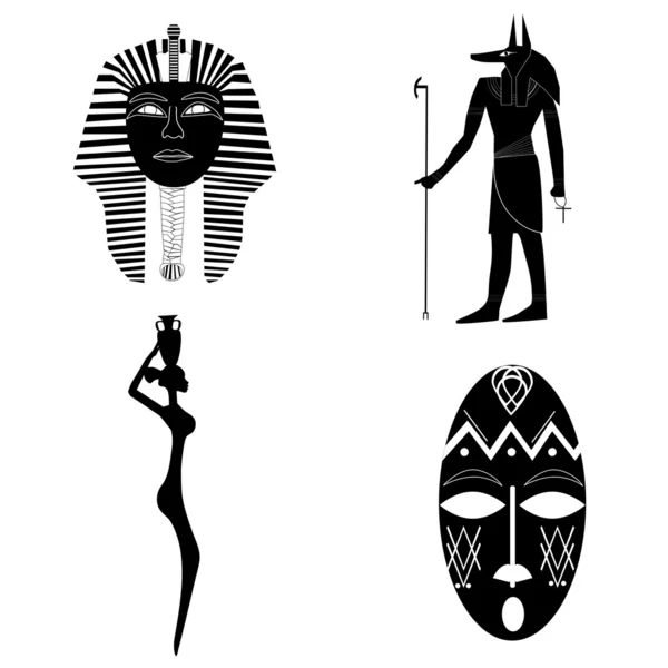 Afrikaanse silhouetten, traditie, geschiedenis, religie — Stockvector