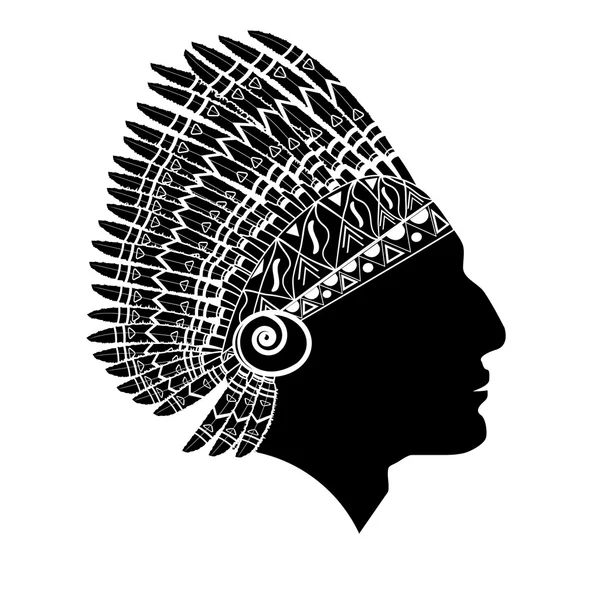 Silhouette of a head of the American Indian — Stock Vector