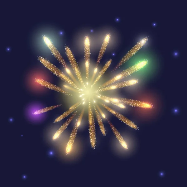 Fuochi d'artificio su cielo scuro con stelle — Vettoriale Stock