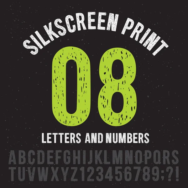 Lettere e numeri in stile serigrafia. Set vettoriale alfabeto grunge vintage — Vettoriale Stock