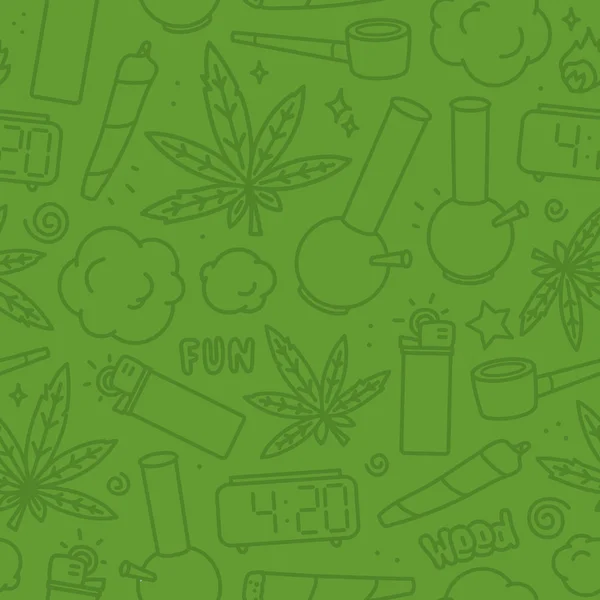 Marihuana onkruid cartoon naadloze vector patroon groen — Stockvector