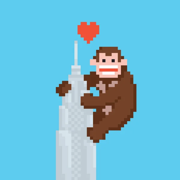 Pixel art style gorilla on a skyscraper vector — Stock Vector