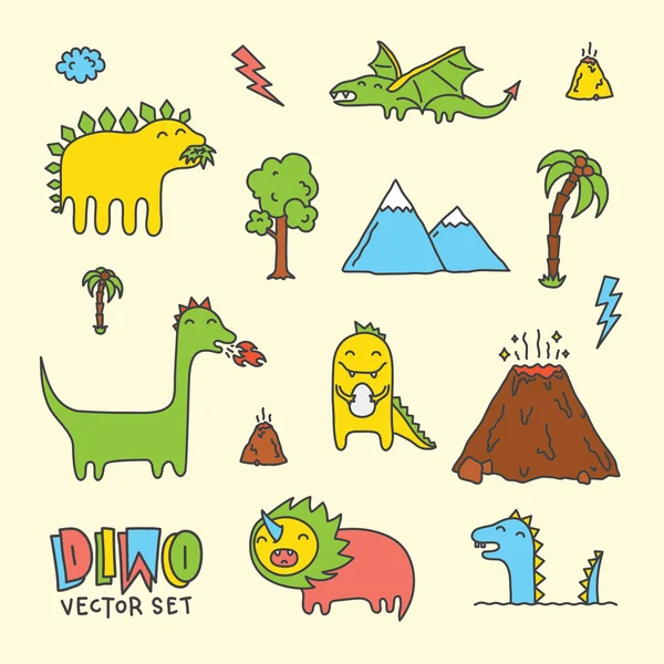 Conjunto de vetores de desenhos animados Dino — Vetor de Stock