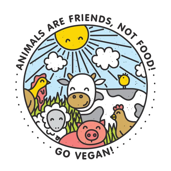 Os animais são amigos, não comida. Vai vegan. ilustração vetorial isolada —  Vetores de Stock