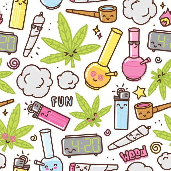 Marijuana kawaii cartoon seamless vector pattern — Stock Vector