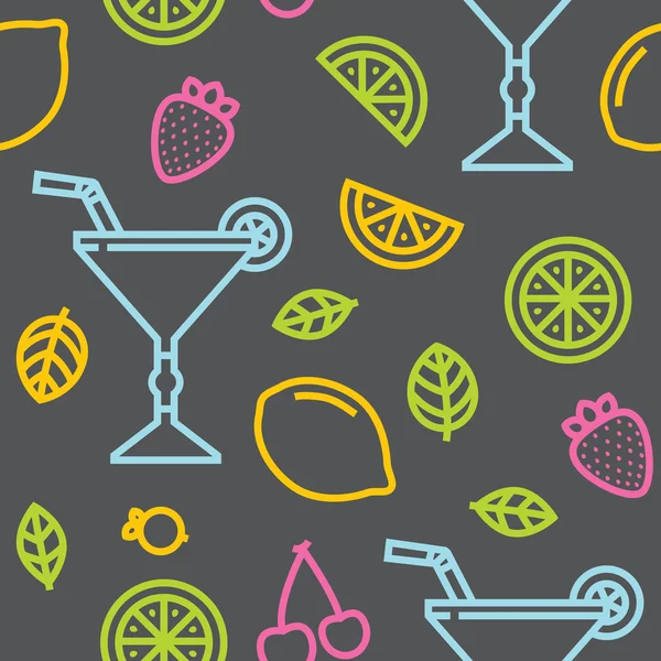 Cocktail, fruit en bessen naadloze grijs patroon vector — Stockvector