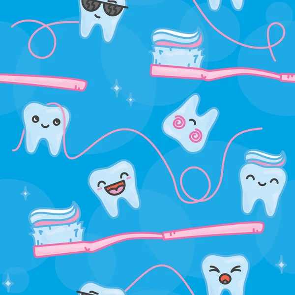 歯と歯ブラシ漫画のシームレス パターン — ストックベクタ