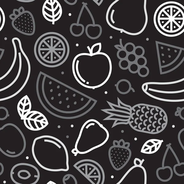 Greyscale fruits seamless vector pattern — Stock Vector