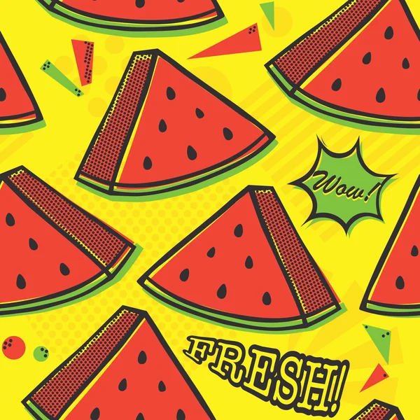 Pop-art stijl watermeloen naadloze vector patroon op geel — Stockvector