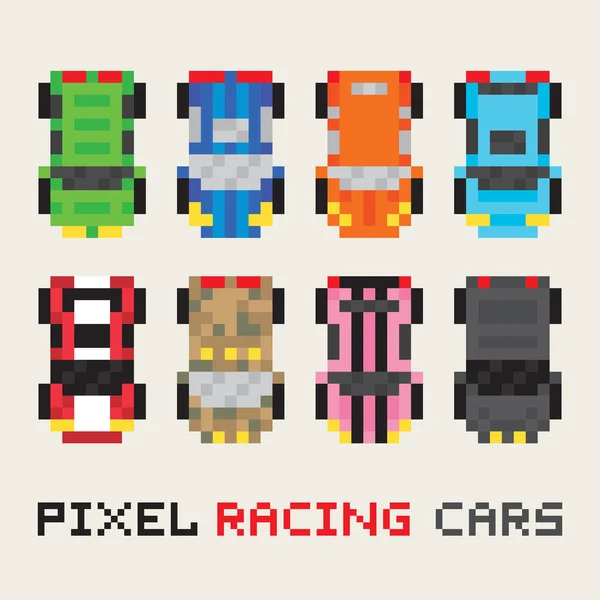 Pixel arte estilo carreras coches vector conjunto — Vector de stock