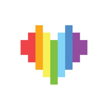 Piksel sanat stil gökkuşağı homoseksüel kalp vektör işareti
