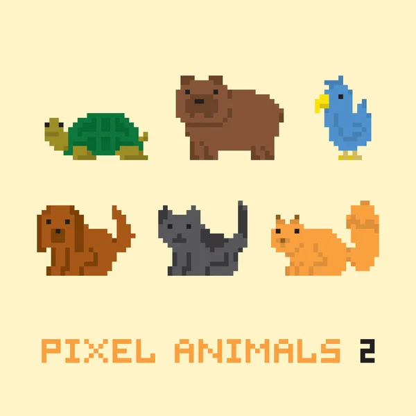 Pixel art style animaux dessin animé vecteur ensemble 2 — Image vectorielle