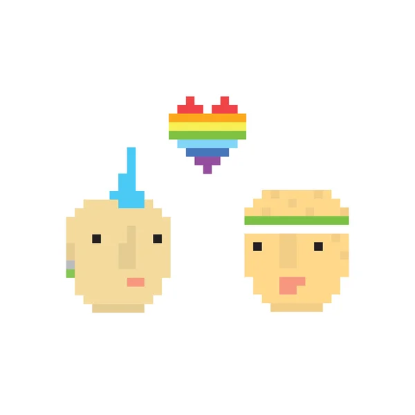 Pixel arte estilo dois homossexual meninos vetor ilustração —  Vetores de Stock