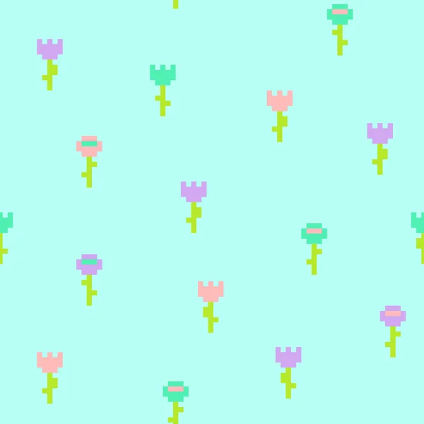 Pixel arte estilo flor sem costura vetor padrão hortelã — Vetor de Stock