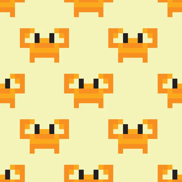 Yellow crabs. Pixel art style seamless vector pattern — Stock Vector