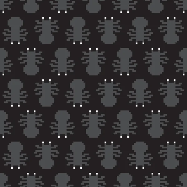 Pixel art style spiders seamless vector pattern black — Stock Vector