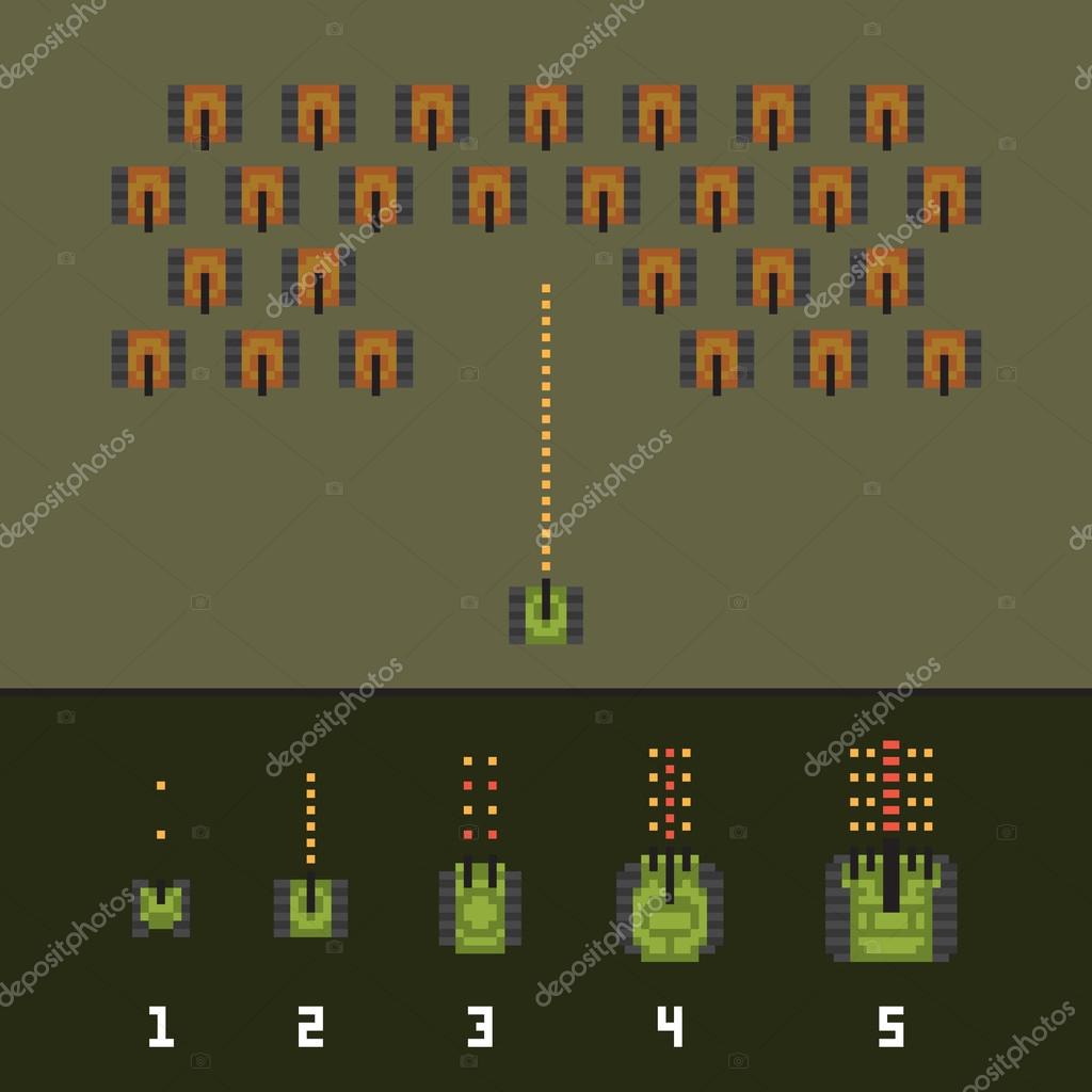 Pixel art style war and tank game upgrades vector pack