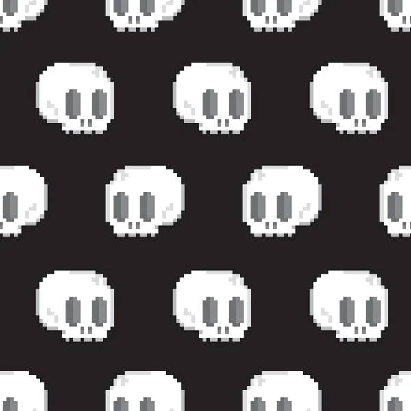 Pixel art style game skull seamless vector background — Stock Vector