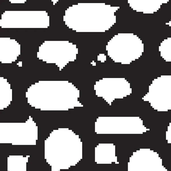 Pixel art style speech bubble seamless vector pattern black — Stock Vector