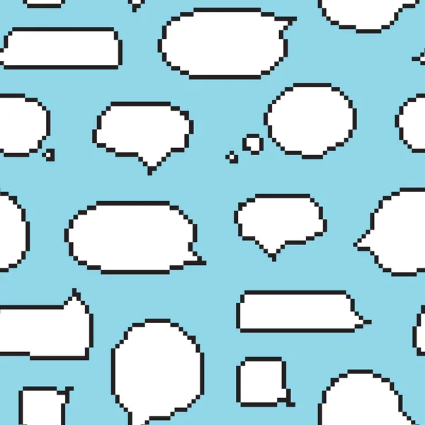 Pixel art style speech bubble seamless vector pattern blue — Stock Vector