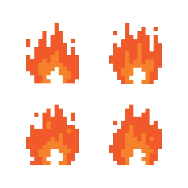 Pixel stile arte fuoco animazione isolato vettore illustrazione set — Vettoriale Stock