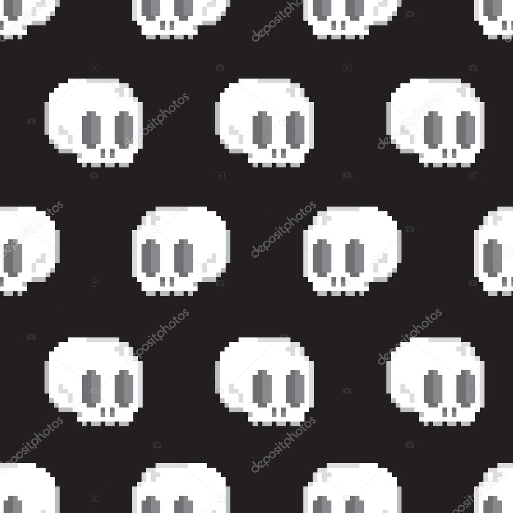 Pixel art style game skull seamless vector background