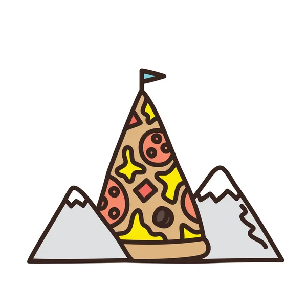 Illustration vectorielle isolée de bande dessinée de montagne de pizza sur blanc — Image vectorielle