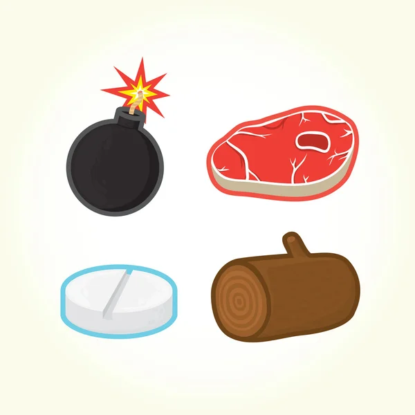 Bomba, bistec, píldora, log vector iconos — Vector de stock