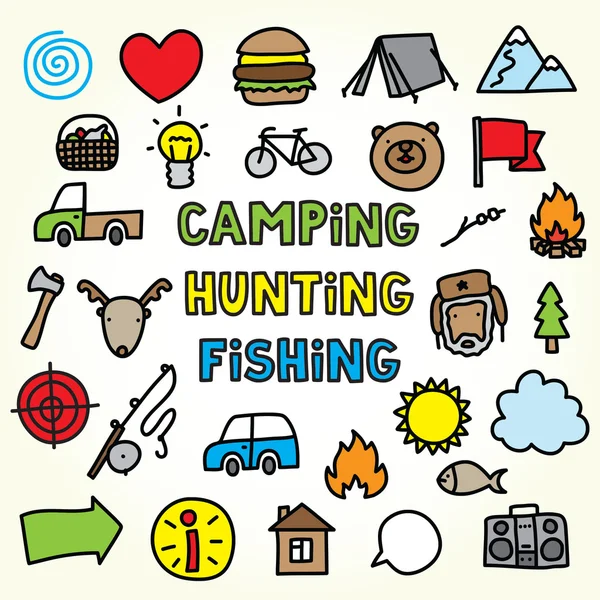 Iconos de camping de dibujos animados — Vector de stock