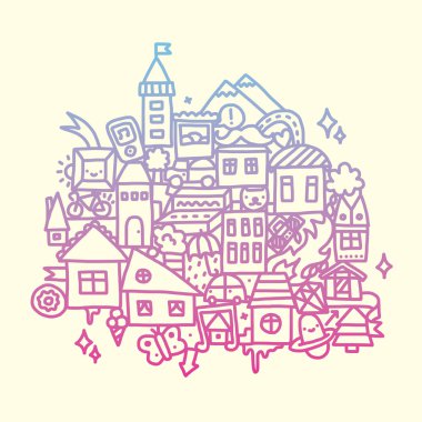 Doodle şehir vektör çizim