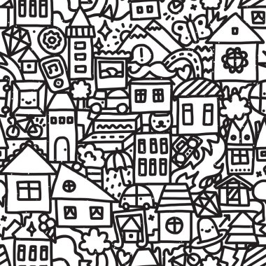 Sorunsuz doodle şehir vektör desen