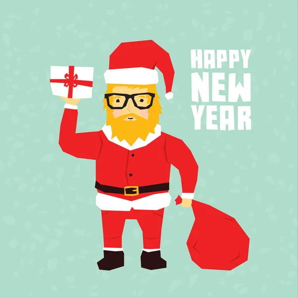 Happy new year hipster santa postcard — Stock Vector