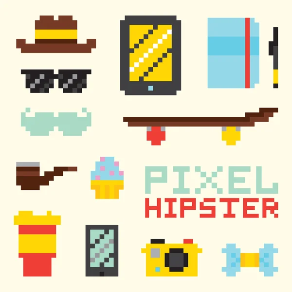 Pixel hipster isolated vector objects — Stock Vector