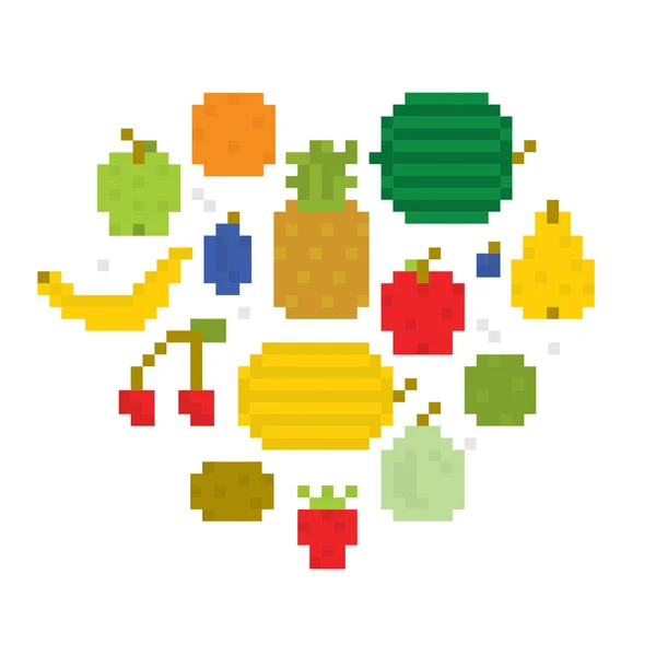 Coeur de fruits pixel art i — Image vectorielle