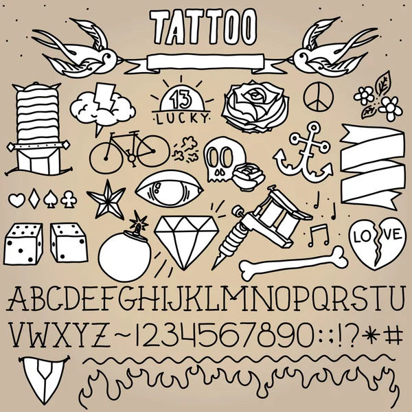 Old school tatouage objets pack — Image vectorielle