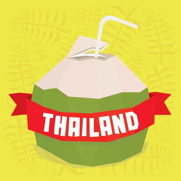 Thailand kartu pos koktail kelapa - Stok Vektor