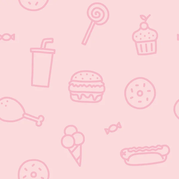 Junk food pink seamless pattern — Stock Vector