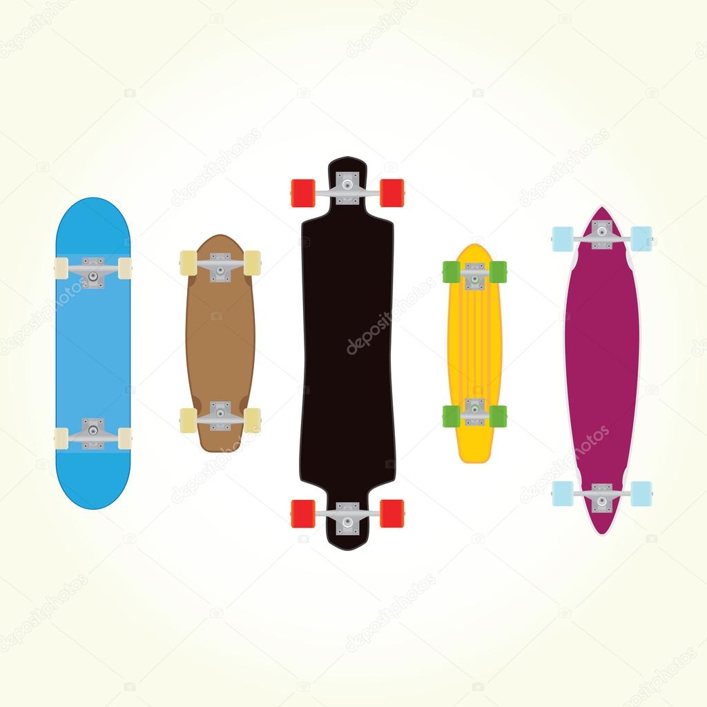 Skateboard and long board shapes isolated vector
