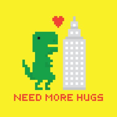 Lüzum daha hugs T-rex ve gökdelen