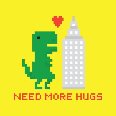 Need more hugs T-rex and skyscraper