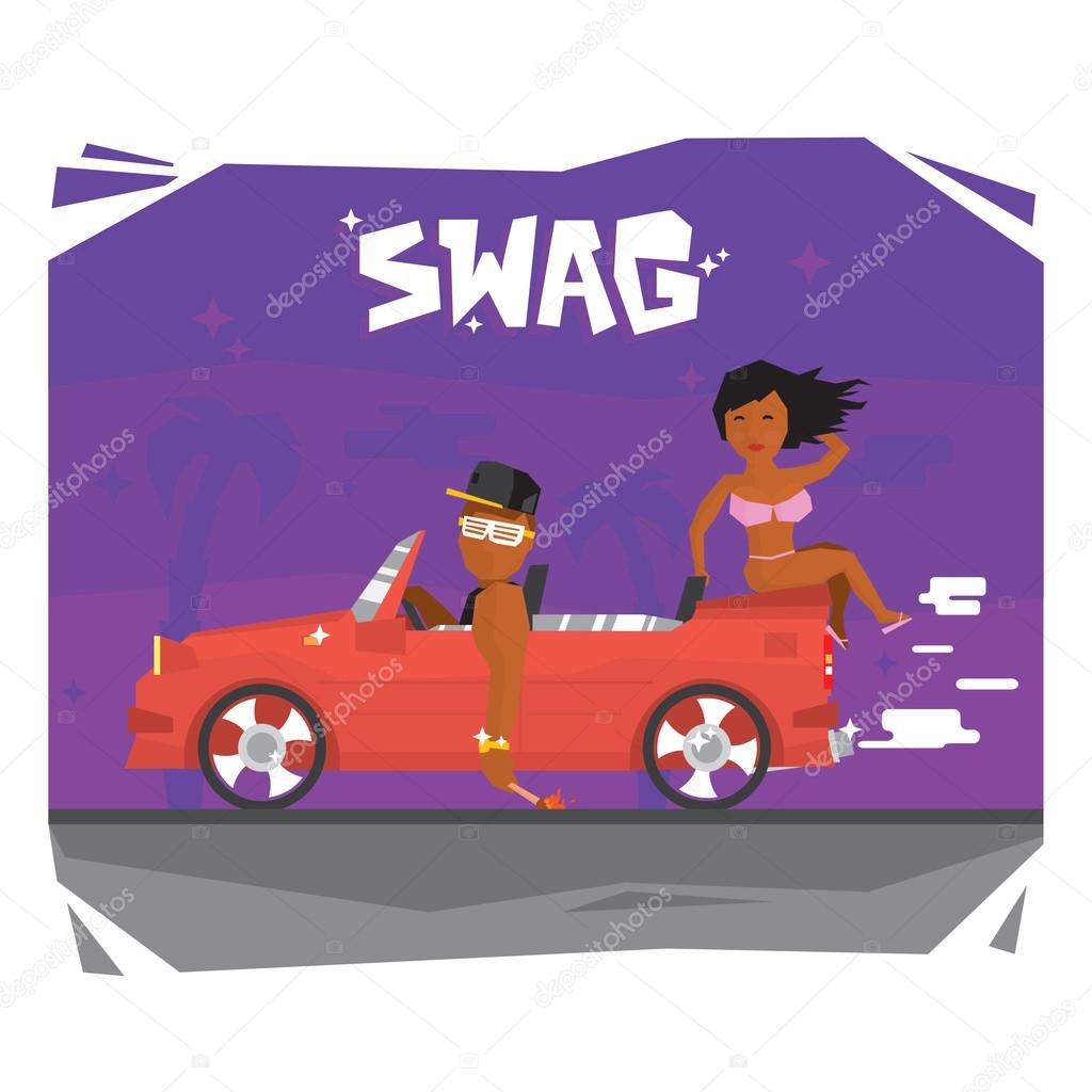 Swag luxury guy and girl in sport car vector illustration