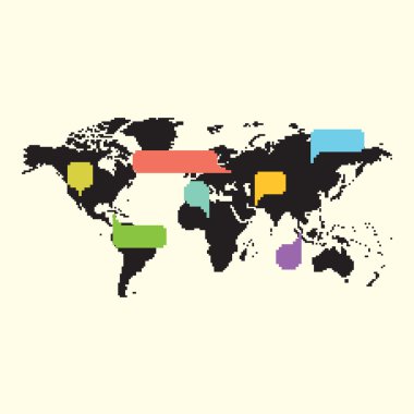 Piksel sanat earth harita ile konuşma kabarcıklar vektör
