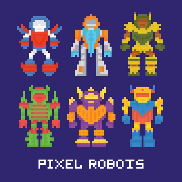 Pixel arte aislado robots vector conjunto — Archivo Imágenes Vectoriales