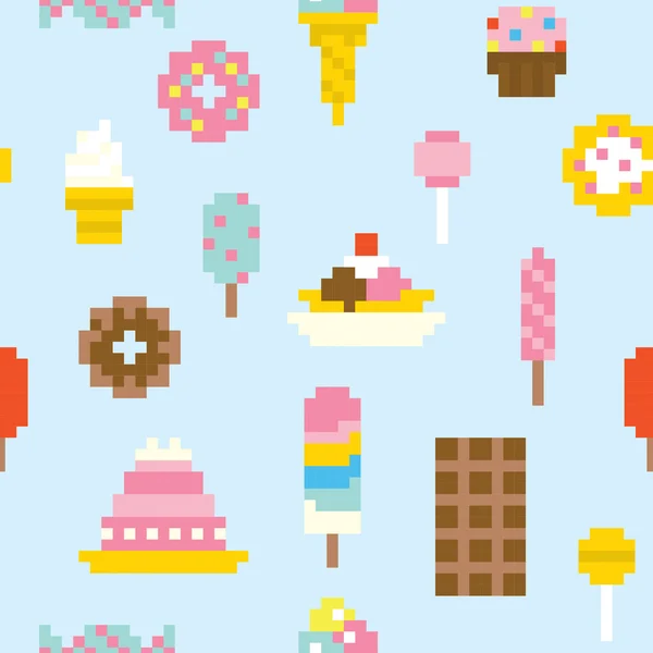 Pixel art sweets seamless vector pattern — Stock Vector