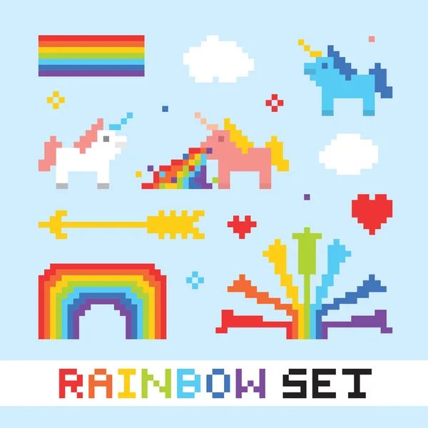 Pixel arte arco iris vector conjunto — Archivo Imágenes Vectoriales