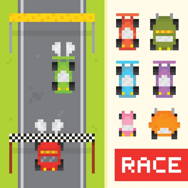 Race game objects in pixel art style — Stock Vector