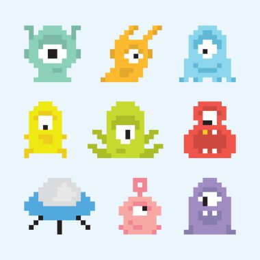 Piksel sanat yaratıkları izole edilmiş vektör kümesi