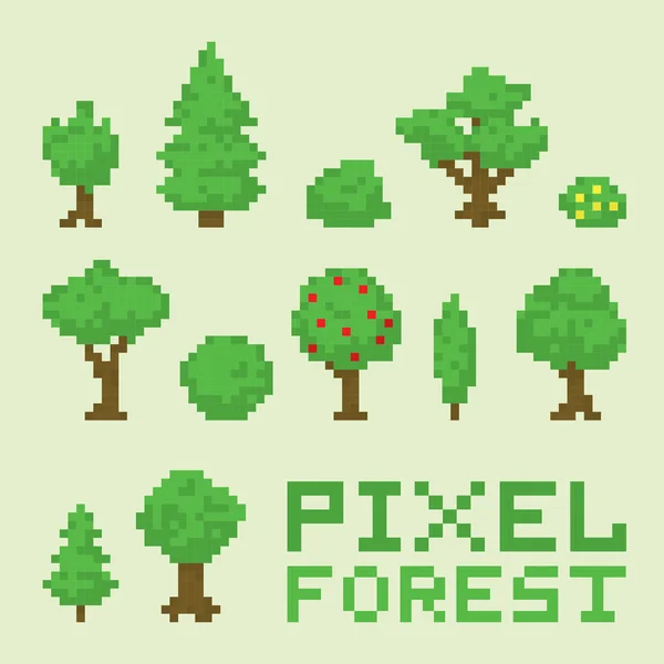 Pixel arte bosque aislado vector conjunto — Archivo Imágenes Vectoriales