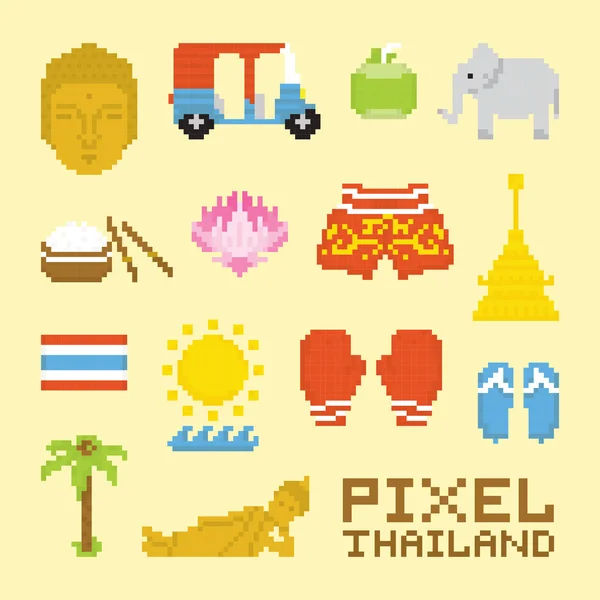 Pixel arte aislado Tailandia vector objetos — Vector de stock